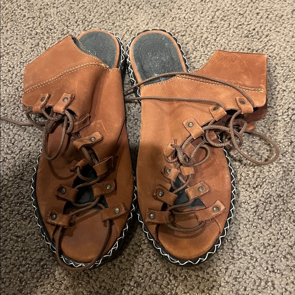 Free People Edgewater Lace Up Flat Sandals 38 brown 7.5 8 - Picture 2 of 6
